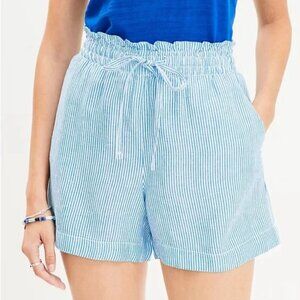 LOFT Blue & White Stripe Linen Blend Shorts XL Petite NEW Summer Coastal Beach